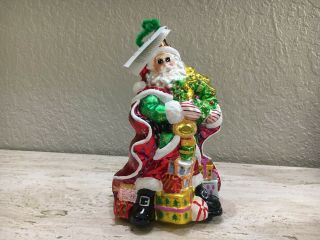 Radko Santa With Wreath And Gifts Mercury Glass Ornament 9 " Hx5 " W