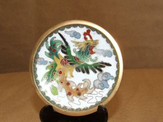 Vtg Cloisonne Enamel Colorful Bird Display Miniature 2 7/8 Inch Plate W/ Stand