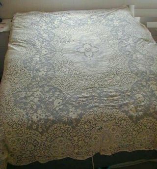 Antique Crochet Lace Tablecloth Table Cloth 70x100 Vintage Bedspread Bed Spread