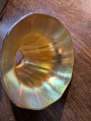3 Antique Quezal Gold Aurene Lamp Shade 5 - 1/4” Trumpet Tiffany Era Art Glass