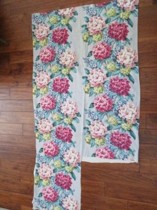 Vintage Drapery Barkcloth Fabric Remnant Pink White Flowers 54 " X 40 "