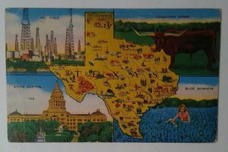 Vintage Texas Map Postcard 4 Different Views Oil Field To Ida Sanford Augusta Me