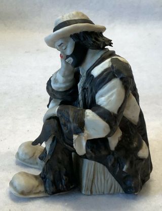 c.  2003 FLAMBRO Signed EMMETT KELLY JR.  Porcelain Figurine - THINKER w/ C.  O.  A. 4