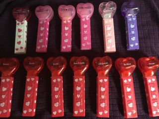 Mixed Set Of 13 Pez Hearts - Assorted Color Hearts And Stems With Hearts