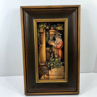 Anri Italy Wood Carving Wall Picture Carl Spitzweg Cactus Garden Framed Carved