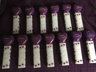 Complete Set Of 13 Pez Hearts - Purple Hearts - White Stems With Hearts