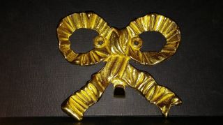 Set Of 4 Vintage Solid Brass Ornate Ribbon Style Bow Tie Golden Hooks 4