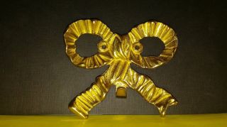 Set Of 4 Vintage Solid Brass Ornate Ribbon Style Bow Tie Golden Hooks 6