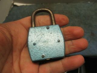 Very unusual old push key padlock lock SECURITE F.  T.  H.  with the key.  nr 3