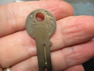 Very unusual old push key padlock lock SECURITE F.  T.  H.  with the key.  nr 5