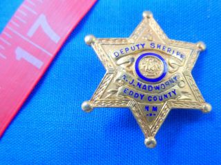 Old Mini Badge 1 - 1/8 " Lapel Pin Deputy Sheriff Lody County Nm Goldtone La Stamp
