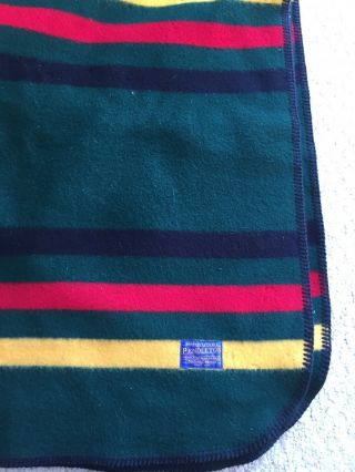 Vintage Pendleton Green Wool Yakima Camp Blanket Stripe Red Yellow Black 42x63
