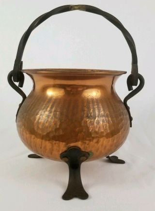 Vintage Hammered Copper Footed Hearth Pot Cauldron Primitive Germany