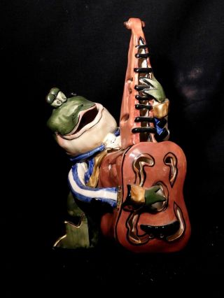 Blue Sky Clayworks Frog Jazz Musician W Bass Tea Light Candle Holder Orig Tags