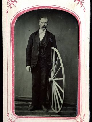 Very Rare Occupational Tintype - A Beautifully Posed 1/6 Plate Of A Wheelwright