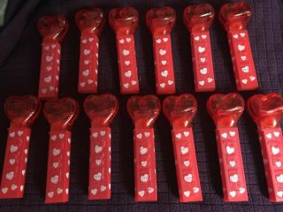 Complete Set Of 13 Pez Hearts - Red Crystal Hearts - Red Stems With Hearts