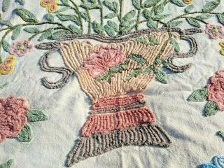 Estate Find Vintage Colorful Chenille Large Basket Flowers,  Bedspread 96 X 108