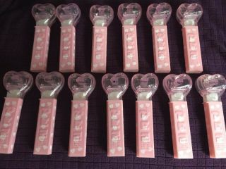 Complete Set Of 13 Pez Hearts - Crystal Hearts - Light Pink Stems With Hearts