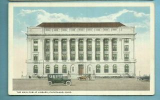 Cleveland,  Oh/ The Main Public Library/ Old Cars In Front; Non - Linen Postcard