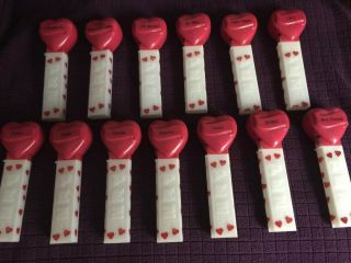 Complete Set Of 13 Pez Hearts - Red Hearts - White Stems With Hearts
