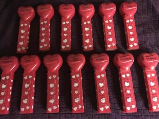 Complete Set Of 13 Pez Hearts - Red Hearts - Red Stems With Hearts