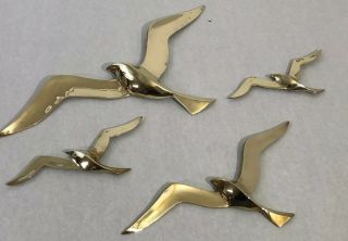 Mid Century Modern Brass Birds In Flight Flying Seagulls Wall Hanging Art Qty 4