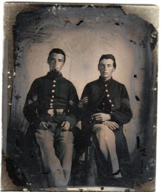 Civil War Period Ambrotype,  Two Brothers,  Military Stripes On Sleeves.
