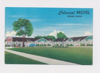 Weiser Idaho (washington Co) Colonial Motel,  Old Car,  Vintage Linen Postcard