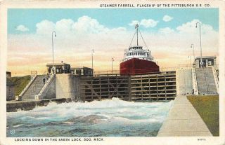 Sault Ste Marie Mi 1921 View Of Steamer Farrell Locking Down In Sabin Lock 568