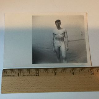 Vintage Photo Snapshot Boy Man Swim Trunks Water Beach 1940s Gay Interest 4