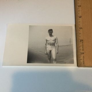 Vintage Photo Snapshot Boy Man Swim Trunks Water Beach 1940s Gay Interest 5