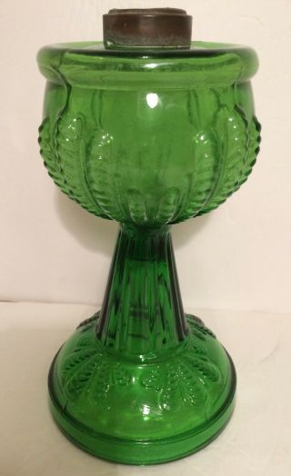 Eapg Turkey Foot Green Oil Lamp Enameled U.  S.  Glass Co.  Early 1900 
