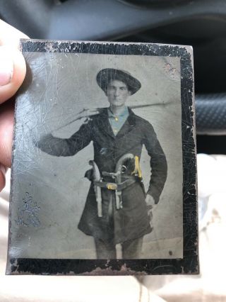 Civil War Soldier Tintype Photo 1836 Pistol Knife Sword Musket Confederate Usa