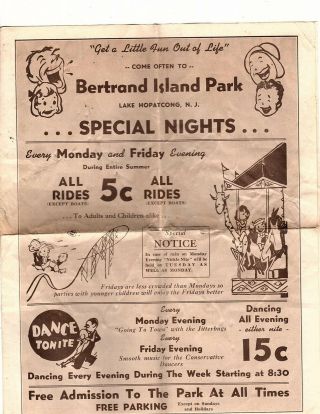 Ad 4 Pages Nj Lake Hopatcong Bertrand Island Amusement Park Roller Coaster (jc