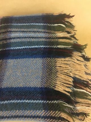 Vtg John Hanly & Co Ltd 100 Pure Wool Throw Blanket Ireland 56 x 64 Blue plaid 2