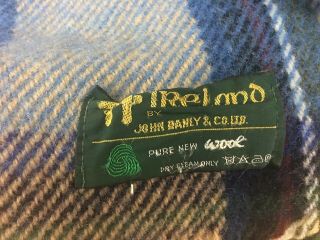Vtg John Hanly & Co Ltd 100 Pure Wool Throw Blanket Ireland 56 x 64 Blue plaid 3