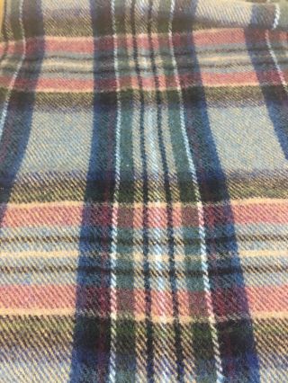 Vtg John Hanly & Co Ltd 100 Pure Wool Throw Blanket Ireland 56 x 64 Blue plaid 4