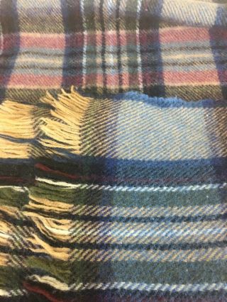 Vtg John Hanly & Co Ltd 100 Pure Wool Throw Blanket Ireland 56 x 64 Blue plaid 5