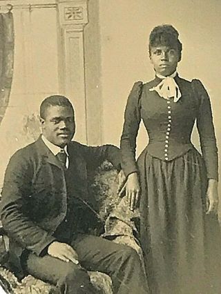 Antique Tintype Photograph African American Portrait Of Young Couple Man & Wife