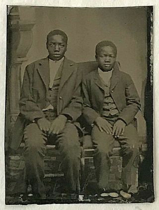Antique Tintype Photograph African American Portrait Of 2 Young Men Teenage Boys