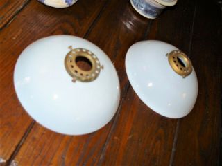 Rare Antique Pair Hand Blown Opalescent Glass Pendant Lamp Glass White Shades