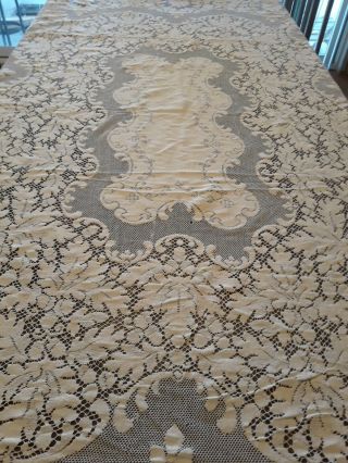 Vintage Hand Made Italian Needlepoint Needle Lace Tablecloth 80 " X62 "