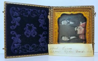 1/6th Plate Daguerreotype Photo,  Boys Hold Hands,  Full Case,  Alfred Gay Interest