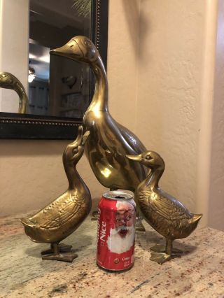 3 Very Rare Large 18” 9” Solid Brass Duck Family Mom & Ducklings Figures Statues