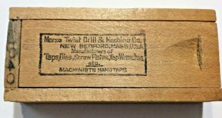 Vintage Morse Twist Drill & Machine Company 1/4 " Hand Tap 3 Bits And Wooden Box