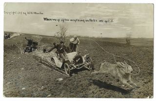 Exaggerated Nebraska 1908 Buick Automobiles Lassoing Large Rabbit - Martin Rppc