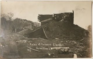 1909 Farmer ' s Elevator Fire at Night and Ruins Vermillion South Dakota RPPC Set 3