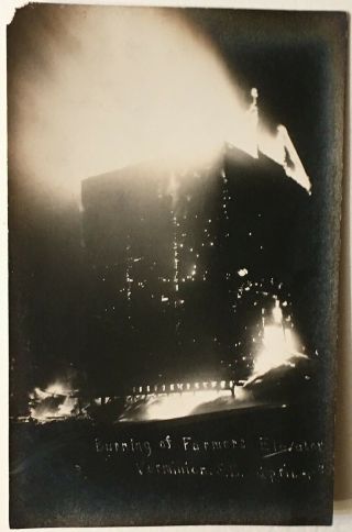 1909 Farmer ' s Elevator Fire at Night and Ruins Vermillion South Dakota RPPC Set 4