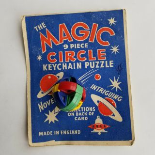 1950s 9 - Piece Magic Circle Vintage Burr By Bell On Card Keychain Puzzle England