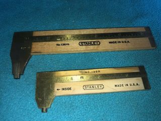 2 Vintage Stanley Brass And Wood Calipers And Rules 136r & 136 1/2